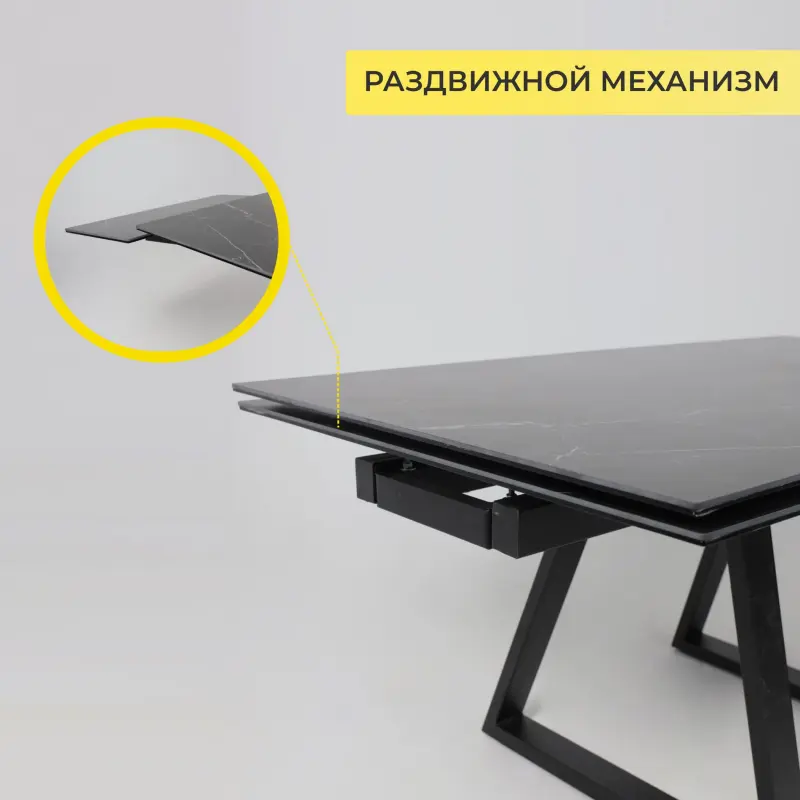 Стол МОНАКО NEW,керамика 0 кат. 1600(2240)*900, Камень черный Greys Black/Черный матовый, квадро_preview_4