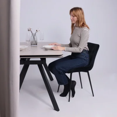 Стол ЛЕОН NEW , керамика 1 кат. 1200(1840)*800, Камень слоновая кость Bayona Ivory/Черный матовый_2