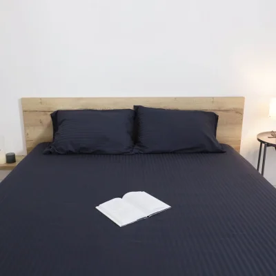 Простыня на резинке 90*200*20см Синий графит, премиум  сатин-страйп_9
