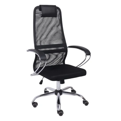 Кресло офисное Iris Chrome, DMS, крестовина хром. сетка черная фотография