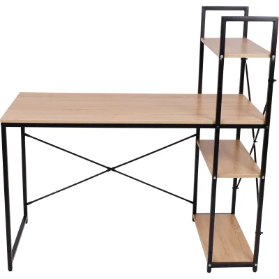 Стол письменный ONYX, со стеллажом, светлый дуб/черный металл, 1200*600*750(1220) фотография