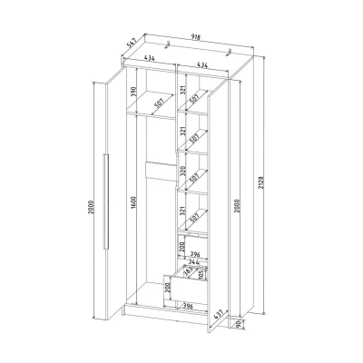 Шкаф КОНЦЕПТ Тренд КТ-Ш2(з), к.Дуб золотой/ф.Пепел  (В2128хШ918хГ547мм)_6