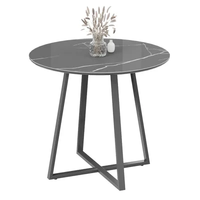 Стол обеденный МИЛАН Тип 1, d.900, стекло серое глянцевое серый мрамор/серый муар_2