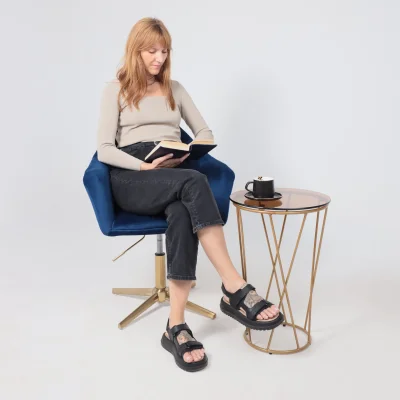 Стул DUBAI, поворотный, (синий велюр/золото)_2