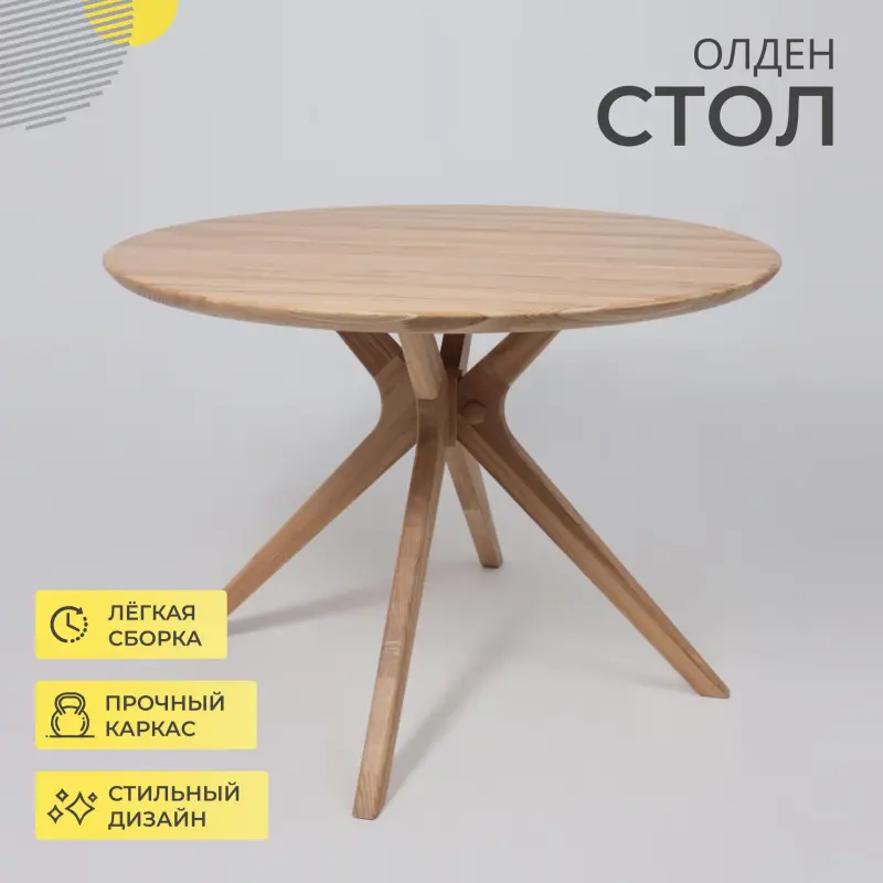 Стол ОЛДЕН, d950*760 (001Д), дуб натуральный/покрытие бесцветное_preview_2