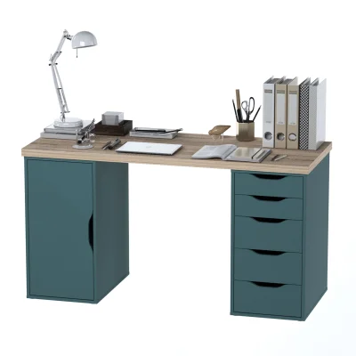 ИНГАР 2/5/ДВ стол письменный 140x75x55, дуб беленый/серо-бирюзовый_3