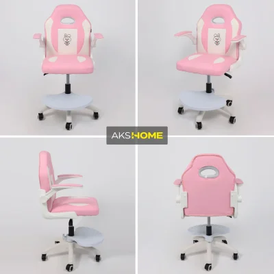 Кресло рабочее, поворотное JASMINE, white, розовый, ECONOM_2