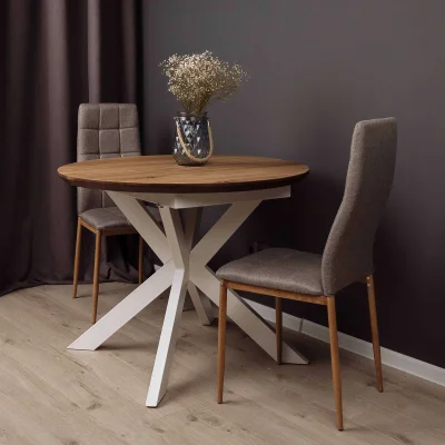 СТОЛЕШНИЦА раздвижная РАУНД +ПОДСТОЛЬЕ КСЕ/Р-80 дуб натуральный/белый (1000(1400)/750)_9