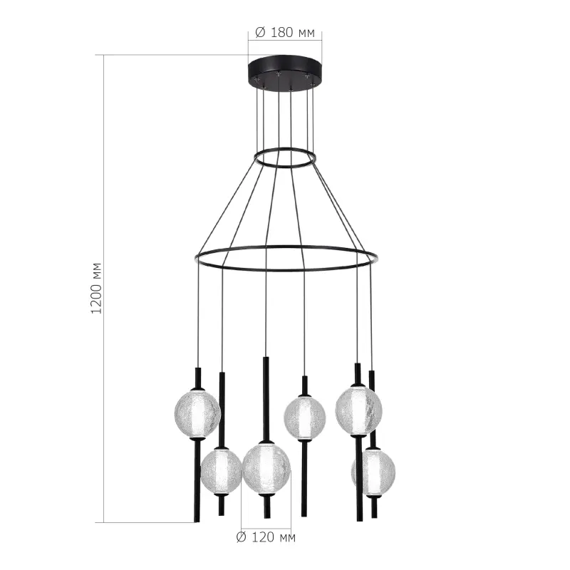 Светильник подвесной ST-Luce Черный/Прозрачное кракелированное стекло LED 6*8,5W 3000K PEEK_preview_4