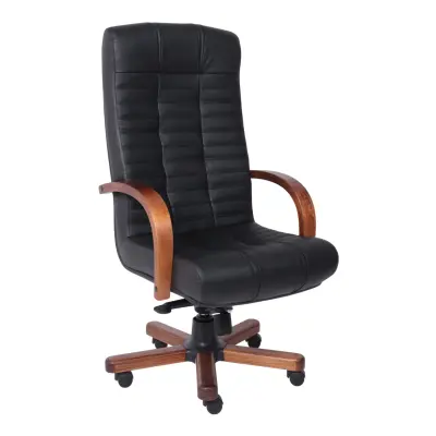 Кресло Атлант экстра (орех светлый) кожа (черная) мультиблок фотография