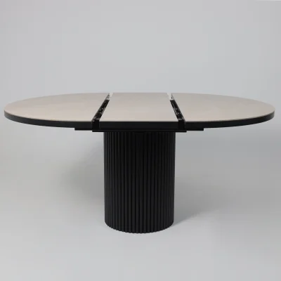 Стол ASKAR ROUND SLIDE-116, раздвижной круглый 116(156), BAYONA IVORY PREMIUM CER/Черный_15