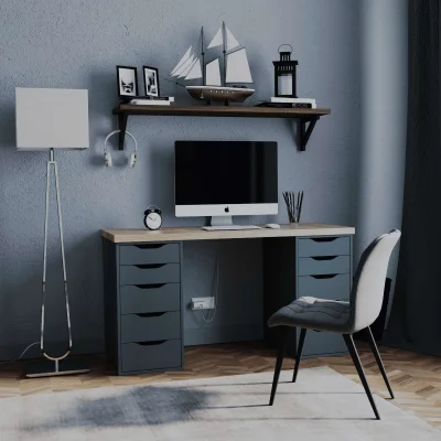 Стол письменный Ингар 2/55, дуб беленый / серо-бирюзовый_3