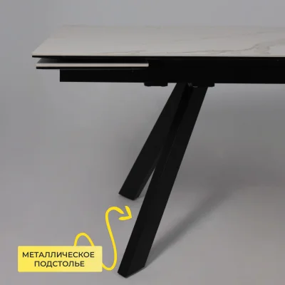 Стол МОНАКО NEW,керамика 0 кат. 1600(2240)*900, Камень белый Greys White/Черный матовый_5