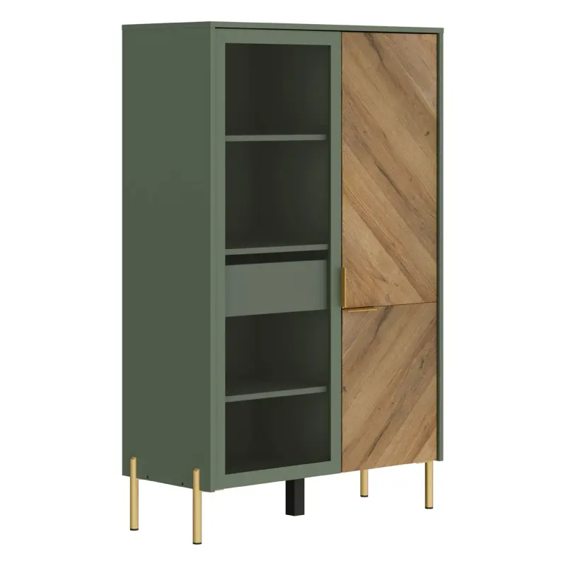 Н.м. "SIENA" шкаф REG1W1D/140 с подсветкой, к.Дымчатый зеленый/ф.Дымчатый зеленый+Дуб вотан фотография