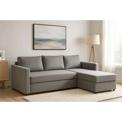 Диван трехместный с угловой секцией Тилаус КП Malmo 90, серый (черные опоры)_9