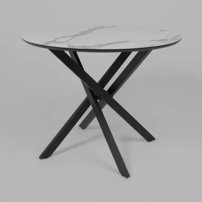 Стол МЕХИКО, пластик премиум 3Д, D950, Камень белый/ Черный матовый_10