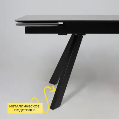 Стол МОНАКО NEW,керамика 0 кат. 1600(2240)*900, Камень серый Greys Grey/Черный матовый_5