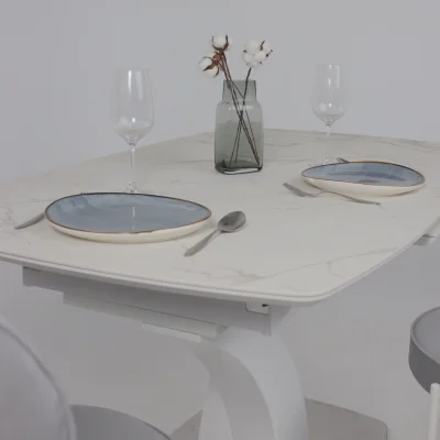 Стол НОТР ДАМ MODERNE, керамика 2 кат. 1400(1800)*850, Камень белый Calacata vagli/Белый Муар_11