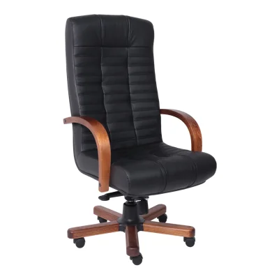 Кресло Атлант экстра (орех светлый) кожа (черная) мультиблок фотография