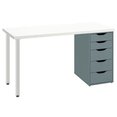 Стол письменный Ингар, 1400*750*550, белый/серо-бирюзовый фотография