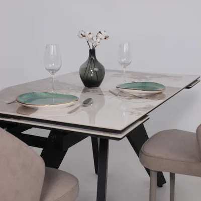 Стол AV 2122, МДФ+керамика, раздвижной 1400 (2000)*850 белый, глянцевый PANDORA/черный_6