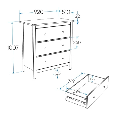 Комод САГА 3 ящика, темно-бирюзовый (2.08.02.020.6 RU)_4