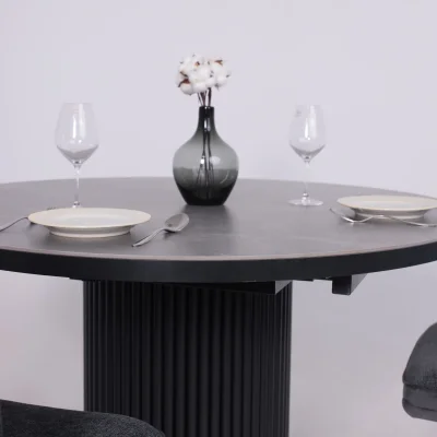 Стол ASKAR ROUND SLIDE-116, раздвижной круглый 116(156), BAYONA GREY PREMIUM CER/Черный_5