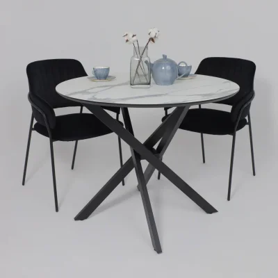 Стол МЕХИКО, пластик премиум 3Д, D950, Камень белый/ Черный матовый_8