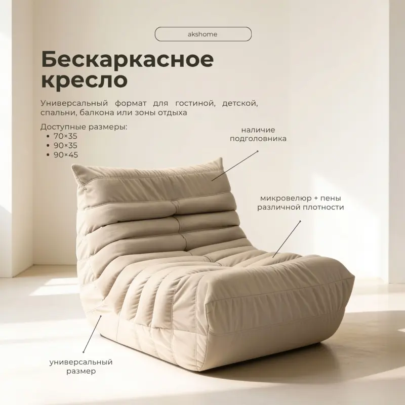 Бескаркасное кресло Француз BeanBag 90*45 / микровелюр, Джинс_preview_2