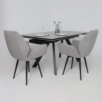 Стол МОНАКО NEW,керамика 0 кат. 1600(2240)*900, Камень серый Greys Grey/Черный матовый_9