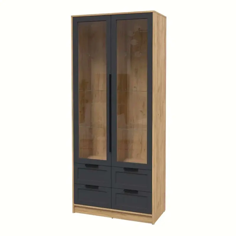 Шкаф с витриной КОНЦЕПТ Тренд КТ-ШВ2, к.Дуб золотой/ф.пепел (В2128хШ918хГ547мм) фотография