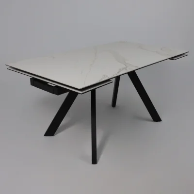 Стол МОНАКО NEW,керамика 0 кат. 1600(2240)*900, Камень белый Greys White/Черный матовый_13