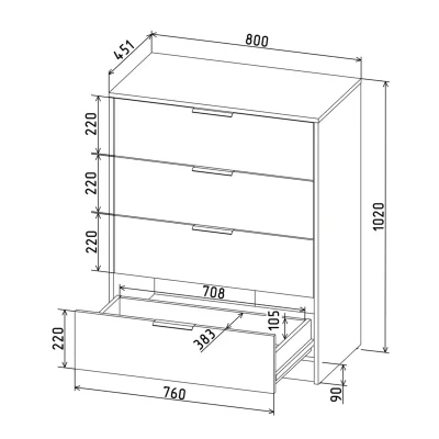 Комод КОНЦЕПТ КТ-К80, к.Белый/ф.Белый  (В1020хШ800хГ451мм)_6