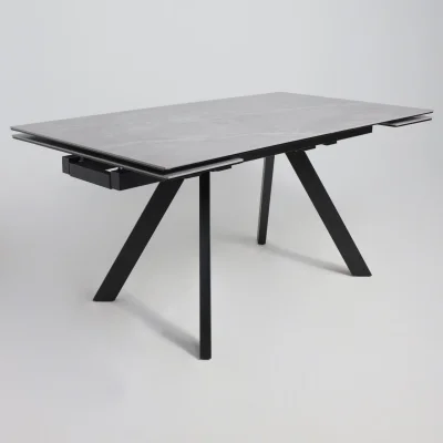 Стол МОНАКО NEW,керамика 0 кат. 1600(2240)*900, Камень серый Greys Grey/Черный матовый_12