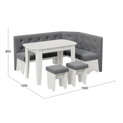 Кухонный уголок БАРСЕЛОНА, микровелюр Duna Steel/дуб крафт белый_5