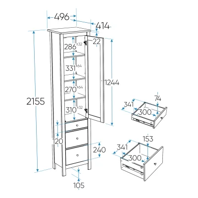 Шкаф с витриной САГА 50 МОРУ, темно-бирюзовый (2.08.16.240.6 RU)_5