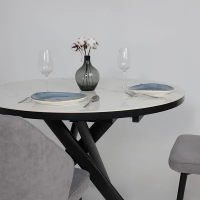 Стол RONALDO-120, круглый раздвижной 120(160), PATAGONOA BIANCO GLOSS PREMIUM CER/Черный_5