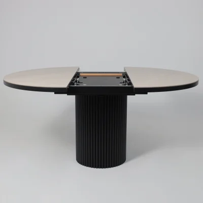 Стол ASKAR ROUND SLIDE-116, раздвижной круглый 116(156), BAYONA IVORY PREMIUM CER/Черный_14