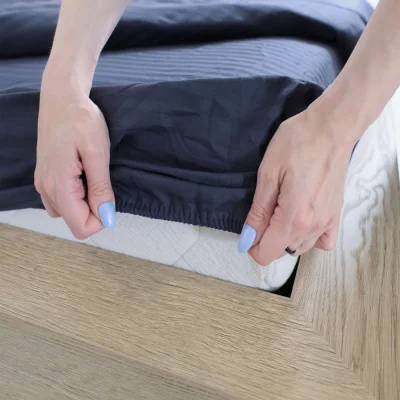 Простыня 150*215см Синий графит,  премиум сатин-страйп_15