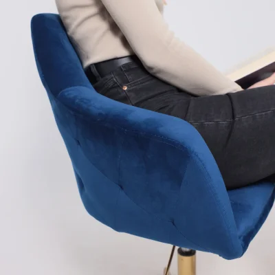 Стул DUBAI, поворотный, (синий велюр/золото)_4