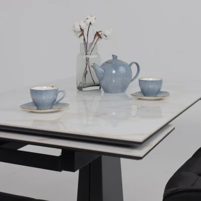 Стол AV 2119, МДФ+керамика, раздвижной 1200 (1800)*800 белый, глянцевый CARLA LARKIN /черный_6