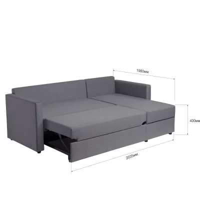 Диван трехместный с угловой секцией Тилаус КП Prince Ash, серый (черные опоры)_4