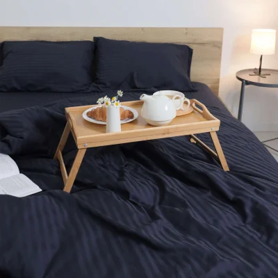 Простыня на резинке 90*200*20см Синий графит, премиум  сатин-страйп_4