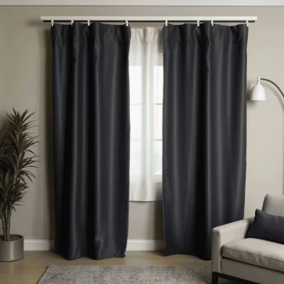 Комплект штор "Блэкаут" 1,5+1,5х2,5м на универсальной ленте, цвет чёрный янтарь (арт.888-20) фотография