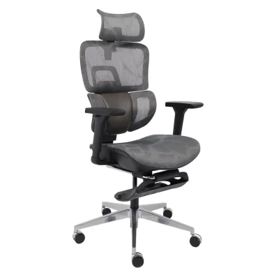 Кресло поворотное ENIGMA, серая сетка/алюминий (с подставкой для ног), коллекция AKSPRIME фотография