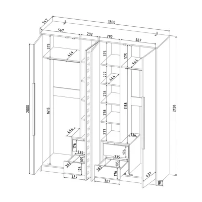 Шкаф КОНЦЕПТ КТ-Ш4(з), к.Белый/ф.Белый  (В2128хШ1800хГ547мм)_7