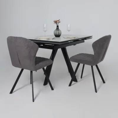 Стол JACK-120, раздвижной 120(30+30)х80, МРАМОР СВЕТЛЫЙ - COMPAKT CER/Черный_4