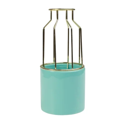 Ваза керамическая OTT, голубой, 10,5*10,5*23см фотография