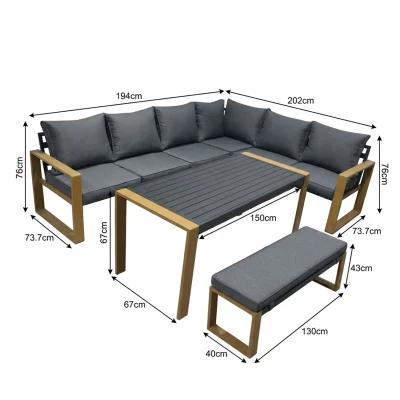 Комплект садовой мебели PIAZZA (диван 2шт, стол 1шт, скамья 1шт), серый/натуральный_10