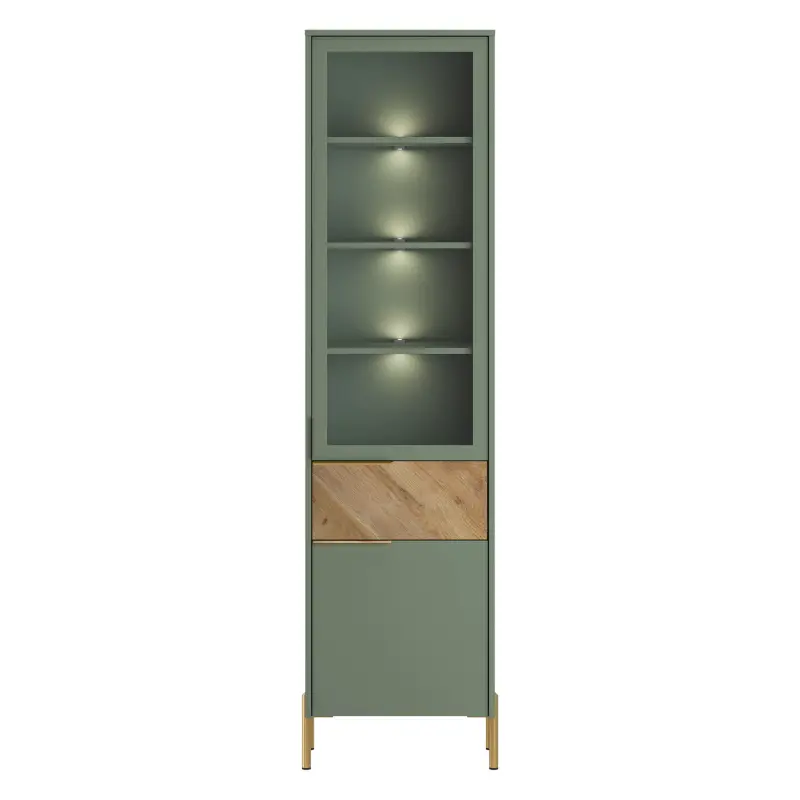 Н.м. "SIENA" шкаф REG1W1D1S с подсветкой, к.Дымчатый зеленый/ф.Дымчатый зеленый+Дуб вотан_preview_2